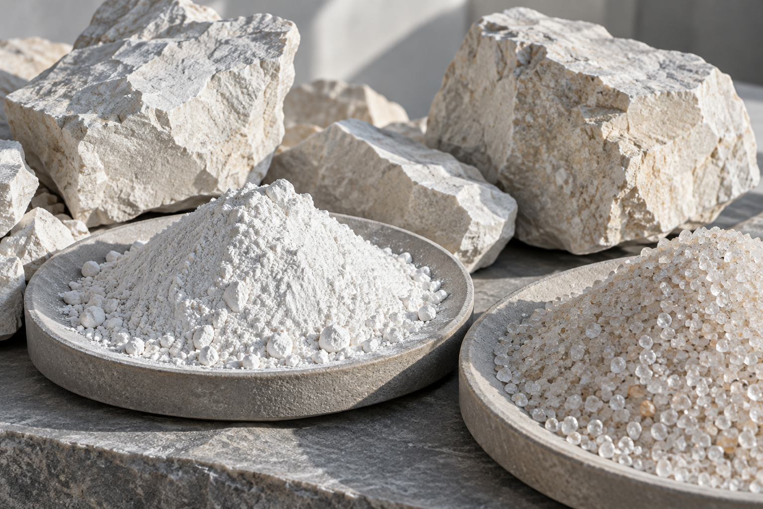 Calcium carbonate powder and mineral samples