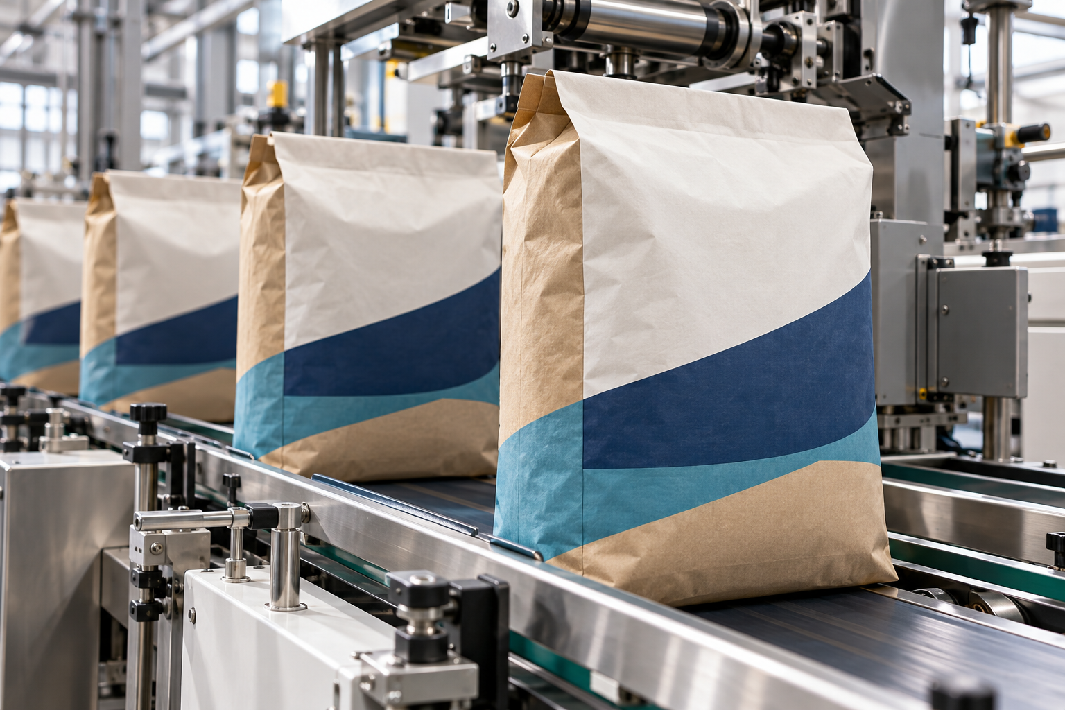 Printed bags on a packaging line