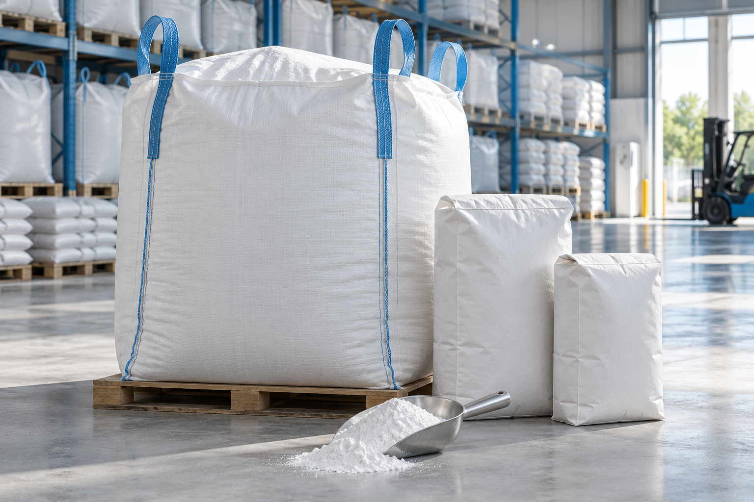 Jumbo bulk bag and smaller bags for industrial mineral supply