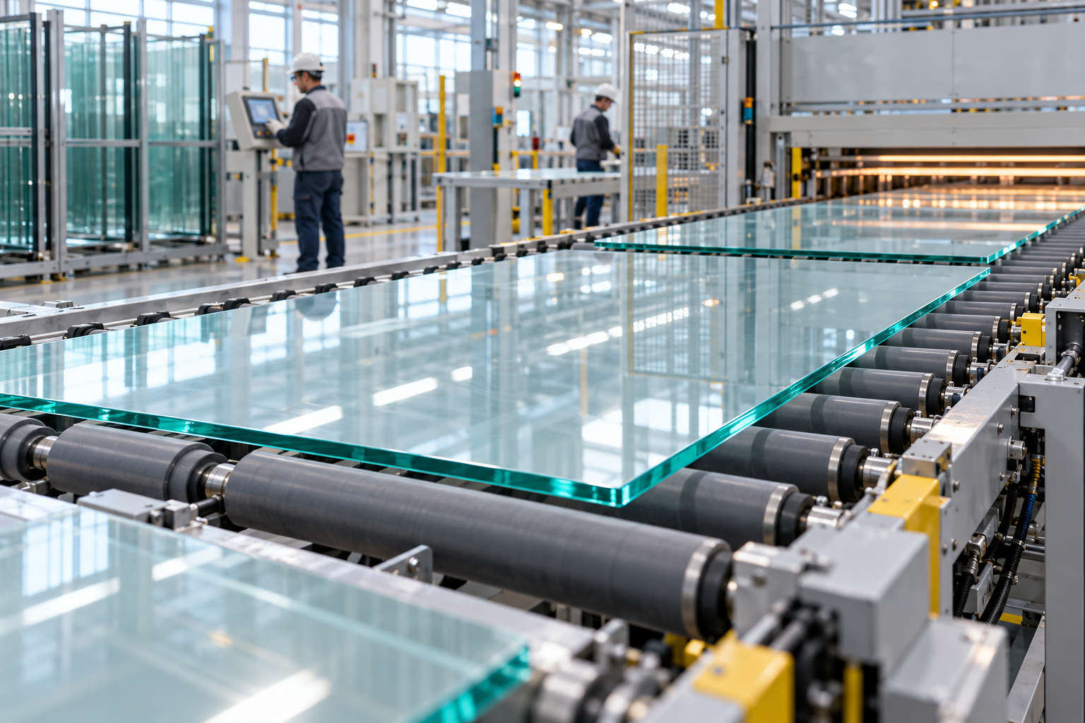 Architectural glass production in a modern factory