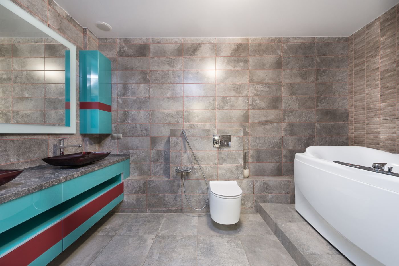 Architectural interior with finished tiled surfaces
